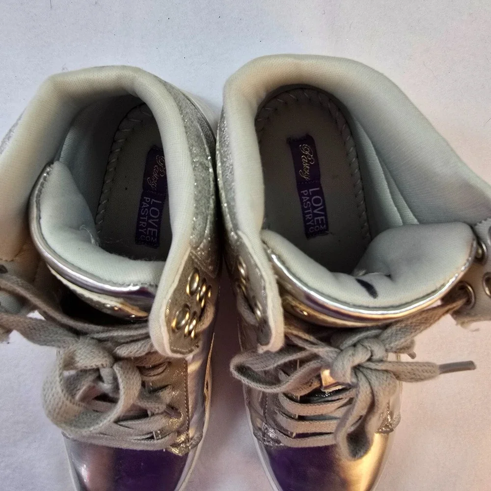 Y2K Pastry Glam Glitter High Top Sneaker Silver Metallic Dance Hip Hop Women 5.5